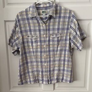 REI Women’s M Plaid Seersucker Cotton Button Down Hiking Shirt